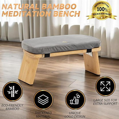 Meditation Bench, Bamboo Meditation Stool, Folding Kneeling Meditation Bench, Seiza Prayer Bench, Prayer Bench with Meditation Cushion, Kneeling Stool