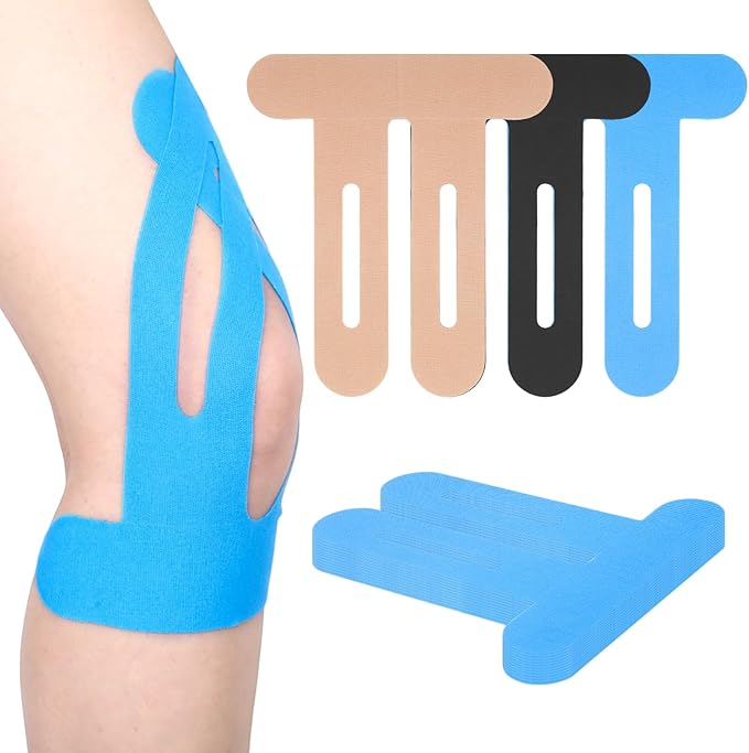 12 Pcs Precut Kinesiology Tape for Knees，Knee Tape for Knee Pain Relief Pre Cut，Waterproof, Breathable, Hypoallergenic Athletic Tape for Support and Protection (Blue)