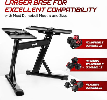 Yes4All Adjustable Dumbbell Stand - 160 Pound Capacity, Spotter Rack & Weight Rack with Strap, Easy Storage & Safety
