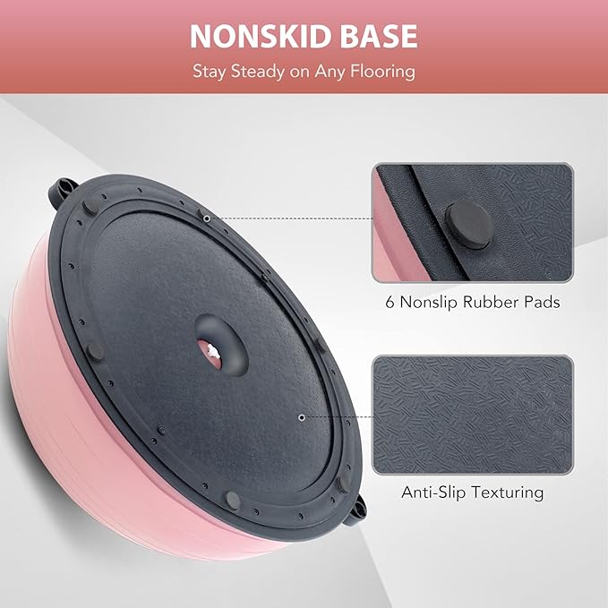 ZELUS Balance Ball Trainer with Resistance Bands and Foot Pump, Inflatable Yoga Ball for Home Gym Workouts, 23 Inch Exercise Half Ball for Balance Training Core Strength Fitness More, 330lb Cap