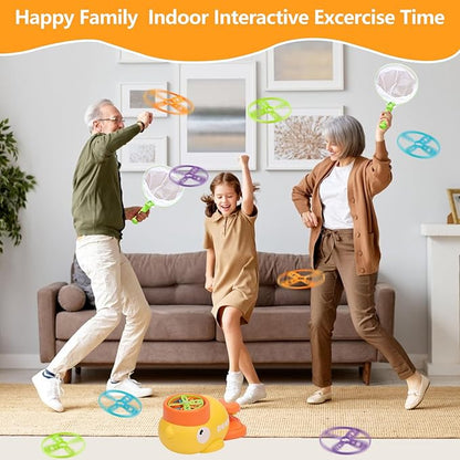 COUOMOXA Flying Disc Launcher for Kids: 3-12 Year Old Boys Girls Throw and Catch Outdoor Indoor Sports Game - Fun Family Activity Chasing Toys - Perfect Birthday Party Gift for Kid