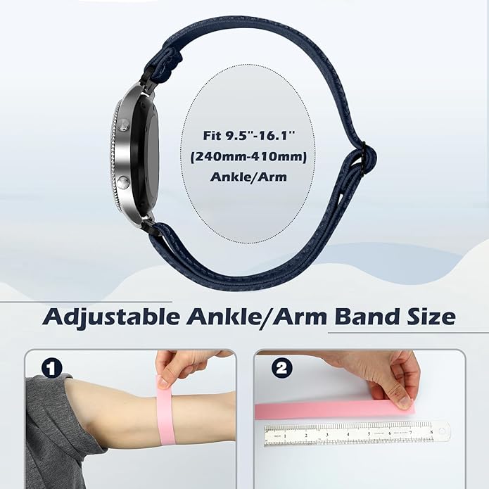 2 Pack Elastic Ankle/Arm Watch Bands Compatible with Garmin Venu 3/Venu 2/Vivoactive 4, Garmin Forerunner 570 47mm/265/255/255 Music, 22mm Sport Nylon Replacement Strap for Amazfit GTR 4/3/2