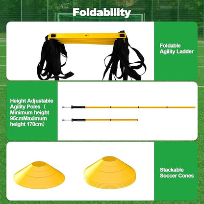 24Pcs Soccer Agility Training Equipment Set Ultimate Agility Poles Cones Ladder More for Quick Assembly and Easy Portability Suitable for All Skill Levels Enhance Speed Agility Training