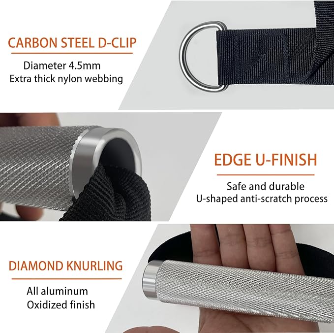 2Pack Upgraded Heavy Duty Exercise Handles for Cable Machine, Aluminum Alloy Gym Handles for Power Rack Attachments, Resistance Band with Cable Crossover System&Triceps Pushdown