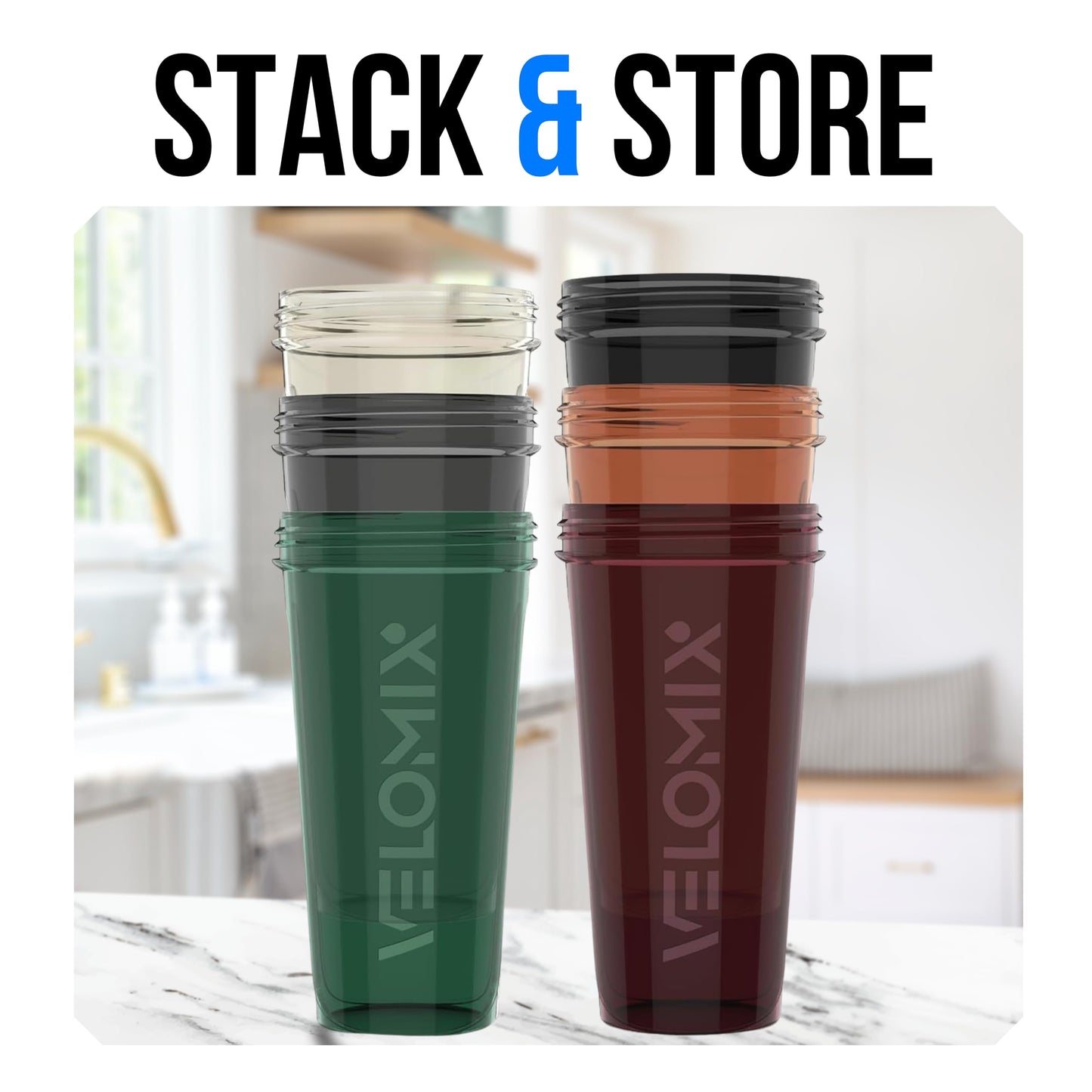 VELOMIX 6 Pack 28oz Protein Shaker Bottle for Protein Mixes, Earth Tones
