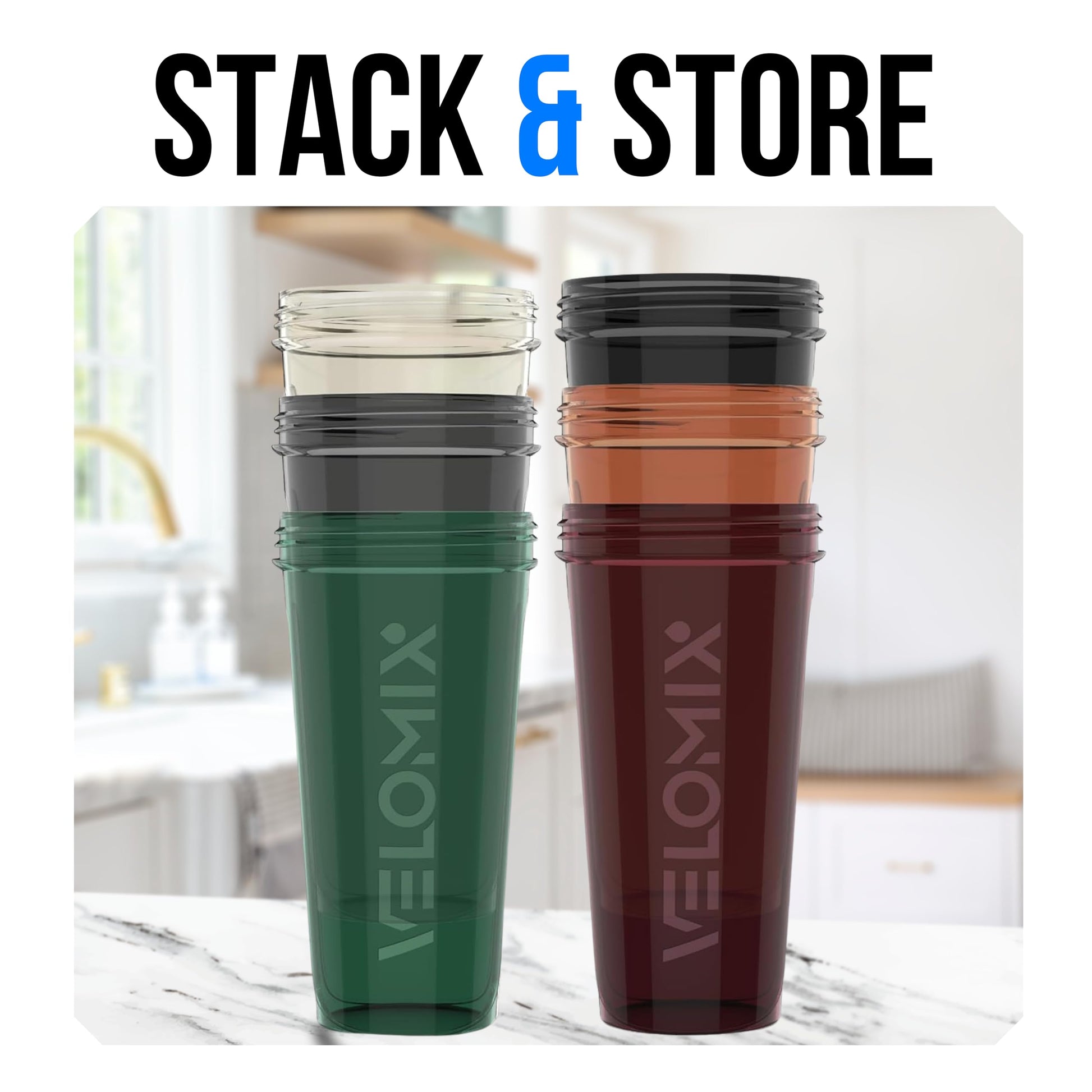 VELOMIX 6 Pack 28oz Protein Shaker Bottle for Protein Mixes, Earth Tones