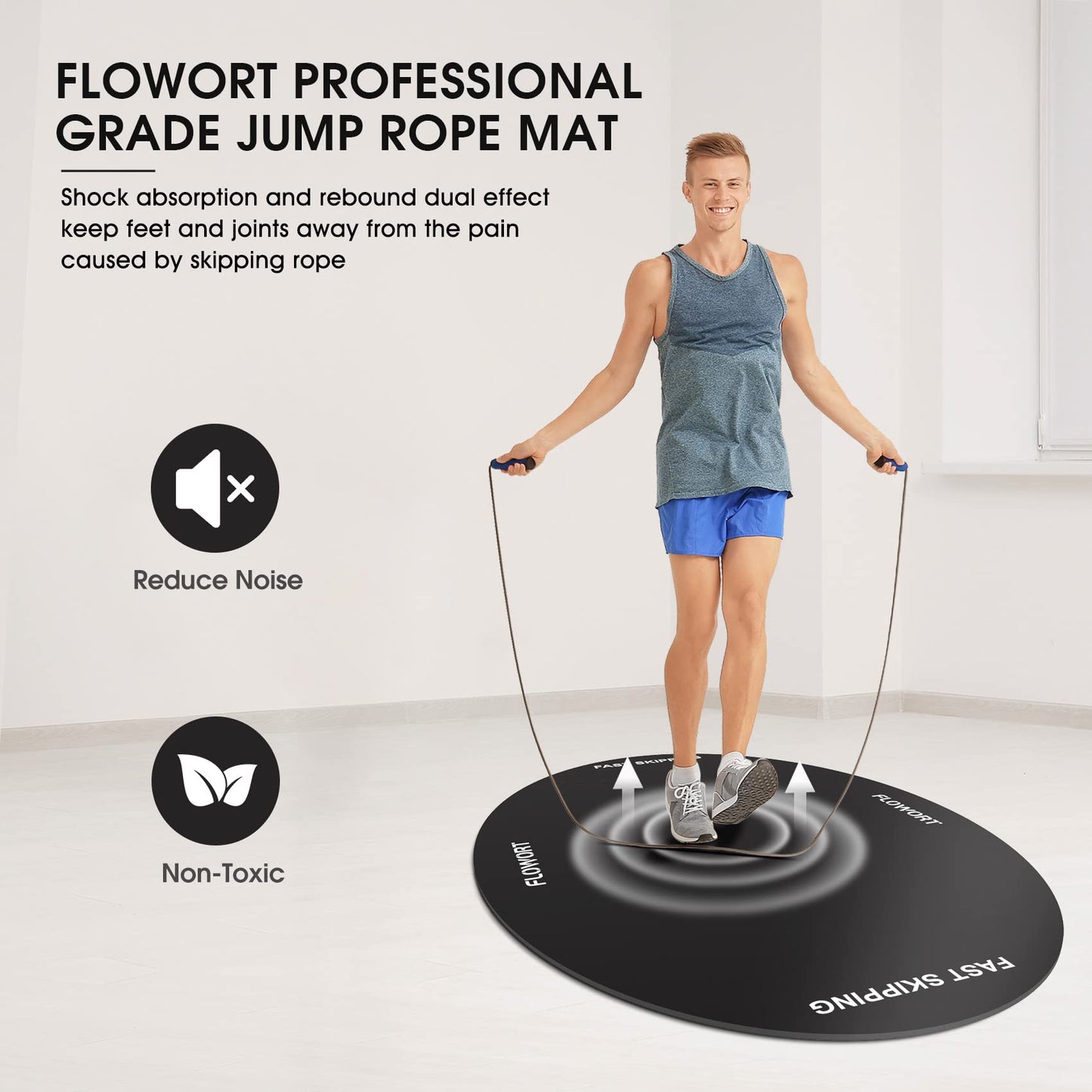 Flowort Jump Rope Mat，Large Rubber Exercise Indoor Outdoor，Shock Absorbing Mat Non-Slip Oval Design