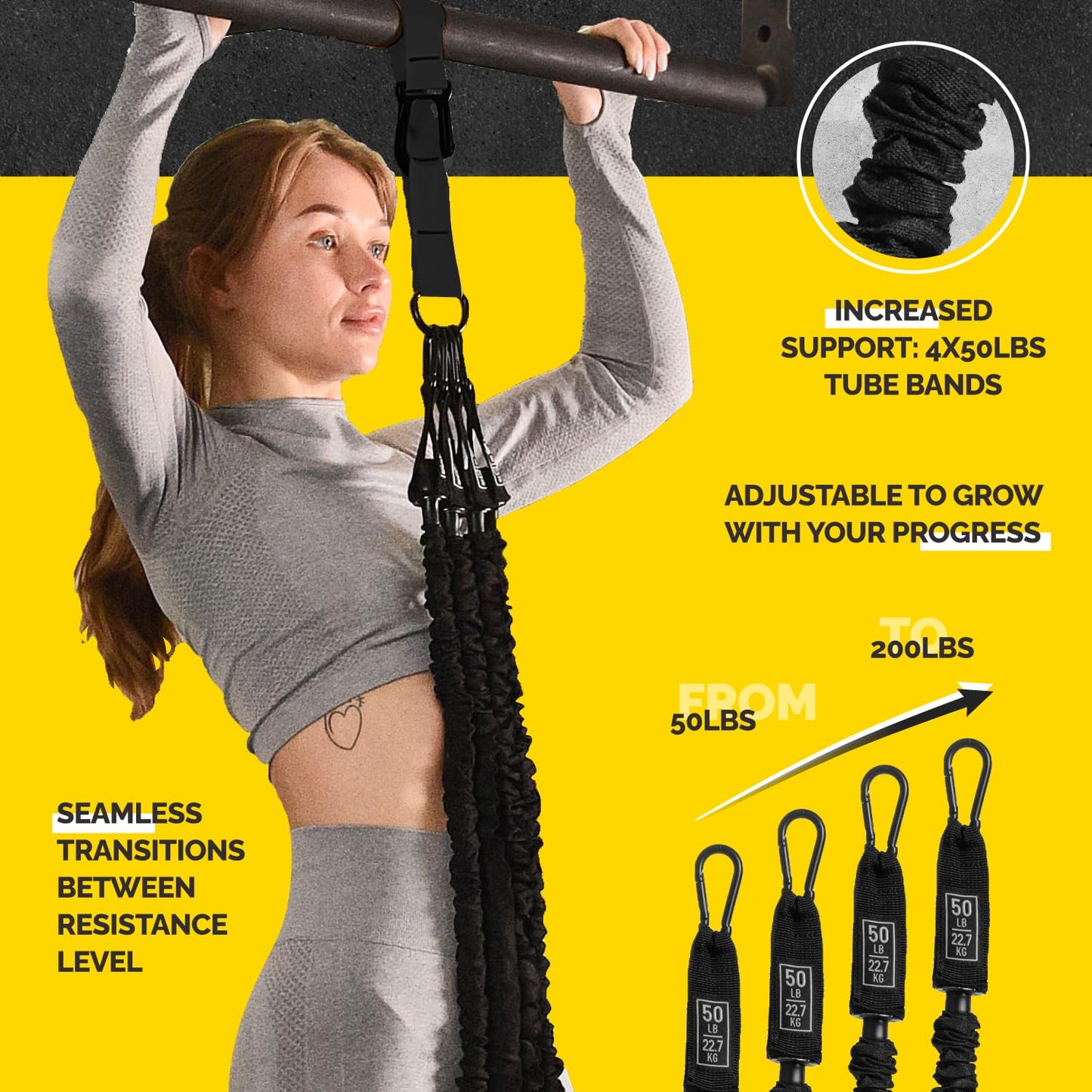 Pull Up Assistance Bands Set with 4 Levels, Adjustable Strap and Foot Rest
