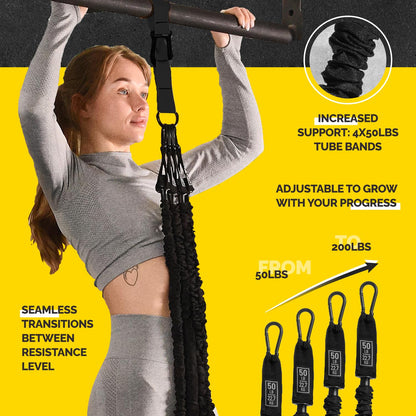 Pull Up Assistance Bands Set with 4 Levels, Adjustable Strap and Foot Rest