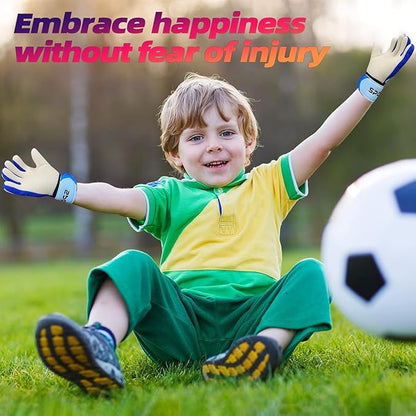 Sportout Kids Goalkeeper Gloves, Soccer Gloves with Double Wrist Protection and Non-Slip Wear Resistant Latex Material to Give Protection to Prevent Injuries