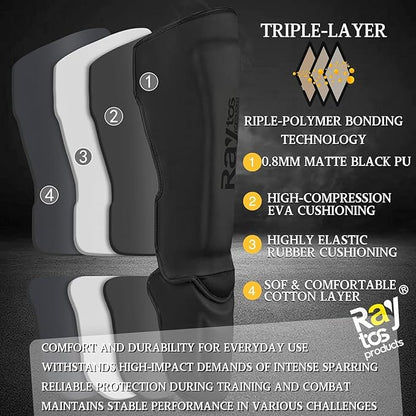 Muay Thai Shin Guards - MMA Kickboxing Leg Instep Protective Pads, Martial Art Sparring Gear for BJJ Karate Boxing Taekwondo Training, Men Adults Kids Children