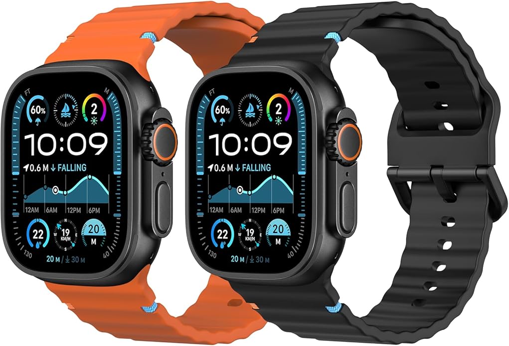 MoKo 2Pack Sport Watch Band Compatible with Apple Watch Band Ultra3/2/1 49mm/Series 11/10/9/8/7/6/5/4/3/2/1/SE3/SE2/SE 46/45/44/42/41/40/38mm,Adjustable Breathable Strap