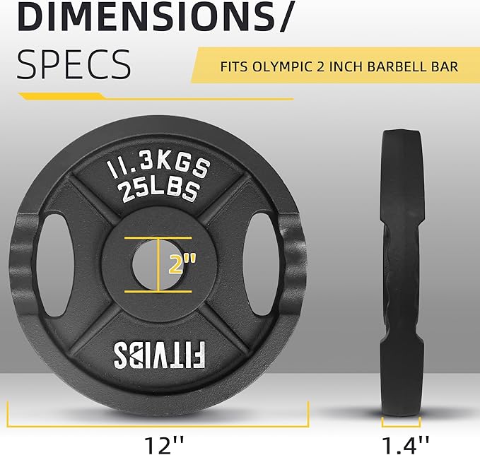 Olympic Cast Iron 2-Inch Weight Plate for Strength Training & Weightlifting, Multiple Weights Available