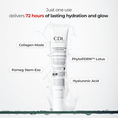 Korean Collagen Duo: Overnight Collagen Lifting Hydrogel Mask (5pcs) + 72HR Hydrating Glass Glow Cream with PDRN, Hyaluronic Acid & Low Molecular Collagen for Firm, Elastic, Radiant Skin