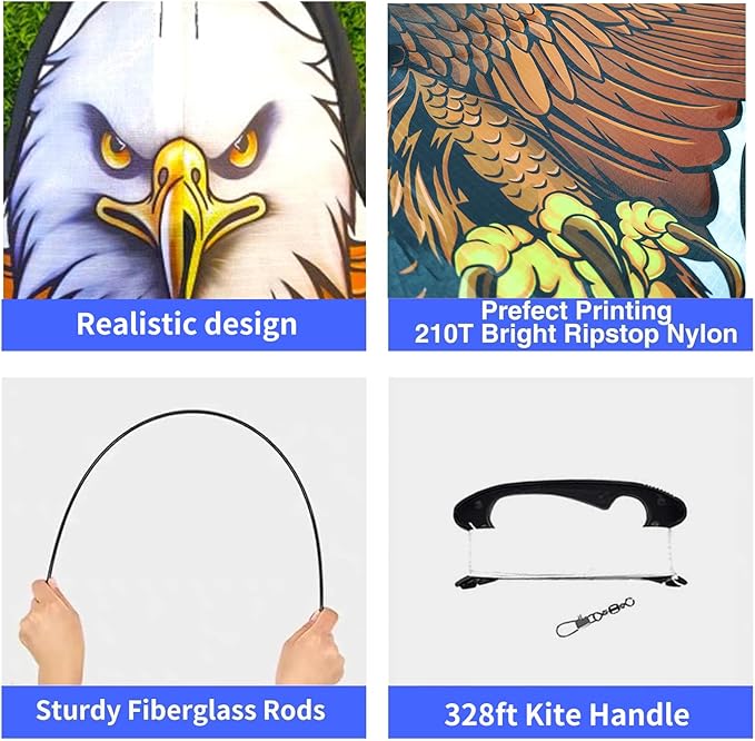 70.8" Eagle Kite for Adults and Kids - Easy to Fly and Assemble, Single Line Beach and Park Kite for Family Outdoor Activities, Comes with 300ft String Handle.