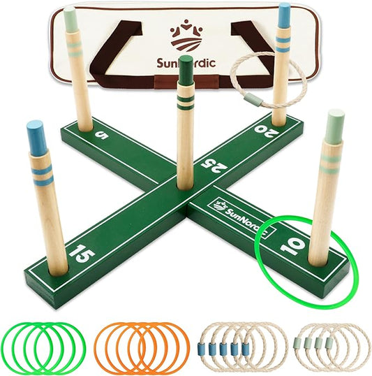 Wooden Ring Toss Game Set, Backyard Beach Camping Game with Toss Rings & Portable Carrying Bag