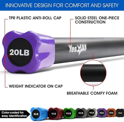 Yes4All Total Body Workout Weighted Bar, Resistance Band Bar, Racks for Strength Training, Exercise Bar for Yoga in Home and Gym - Single/Combo