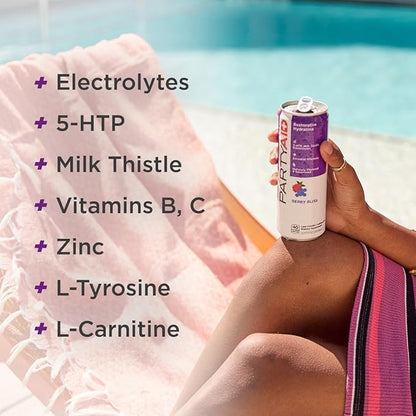 PARTYAID Rehab Blend, Feel Good Tonight and Tomorrow, Contains 5-HTP, B-Complex, Milk Thistle, Electrolytes, No Artificial Flavors or Sweeteners, Caffeine-Free, 12 Fl Oz (Pack of 24)