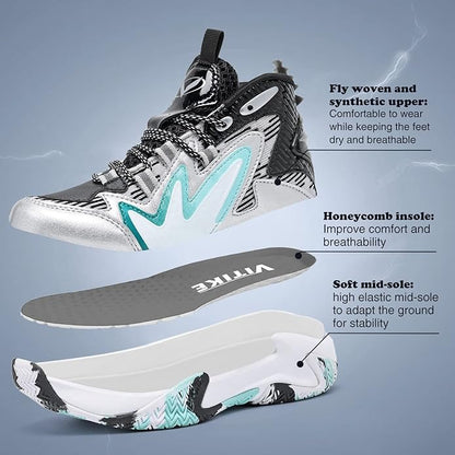 JMFCHI Kids Basketball Shoes High-top Sports Shoes Sneakers Durable Lace-up Non-Slip Running Shoes Secure for Little Kids Big Kids and Boys Girls