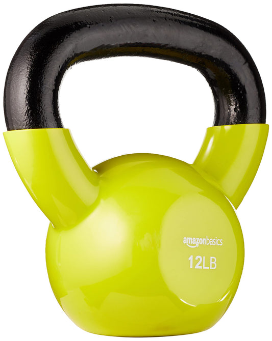 Amazon Basics Vinyl Coated Cast Iron Kettlebell for Training, 12 Pounds, Wide Handle, Home Workout