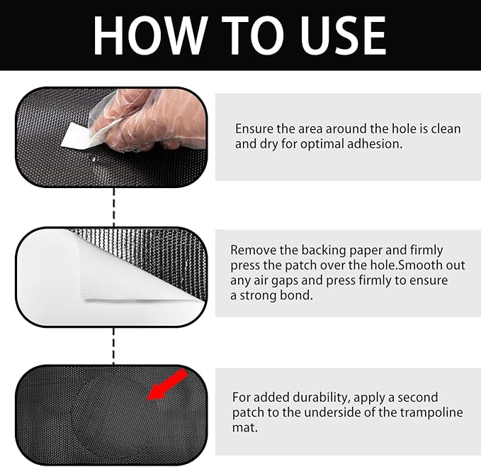 Self-Adhesive Trampoline Patch Repair Kit - 2 Square + 2 Rectangular Patches - Trampoline Accessories for Repairing Tears or Holes in Trampoline Mats