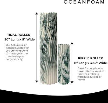 Oceanfoam Tidal Roller - Hunter Marbled - Muscle Massage Foam Roller for Back Pain & Stretching - Firm and Ergonomic Wide Wave Textured - Yoga, Athletics, & Wellness - Full Size, 20" x 5"