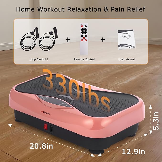 Whole Body Vibration Plate Exercise Machine ??Power Vibrating Plate for Lymphatic Drainage Weight Loss, Shake Plate Exercise Platform with Touch Screen & Resistance Bands, Equipment for Women Men