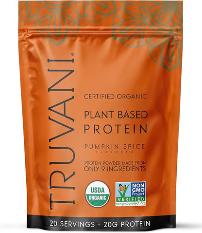Truvani Vegan Pea Protein Powder | Pumpkin Spice | 20g Organic Plant Based Protein | 20 Servings | Keto | Gluten & Dairy Free | Low Carb | No Added Sugar