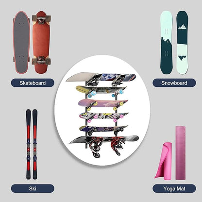 Skateboard Rack Wall Mount ??Skateboard Wall Hanger, Snowboard Display Wall Mount, Ski Holder | 4-Floor Skateboard & Ski & Snowboard Storage Rack | Snowboard & Ski Lover Gifts