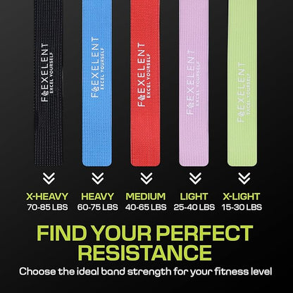 Fabric Resistance Bands for Working Out with 5 Strength Levels - Extra Light to Extra Heavy, Thick Resistance Workout Bands for Legs, Glutes, Hip, Stretching, Strength Training, and Physical Therapy