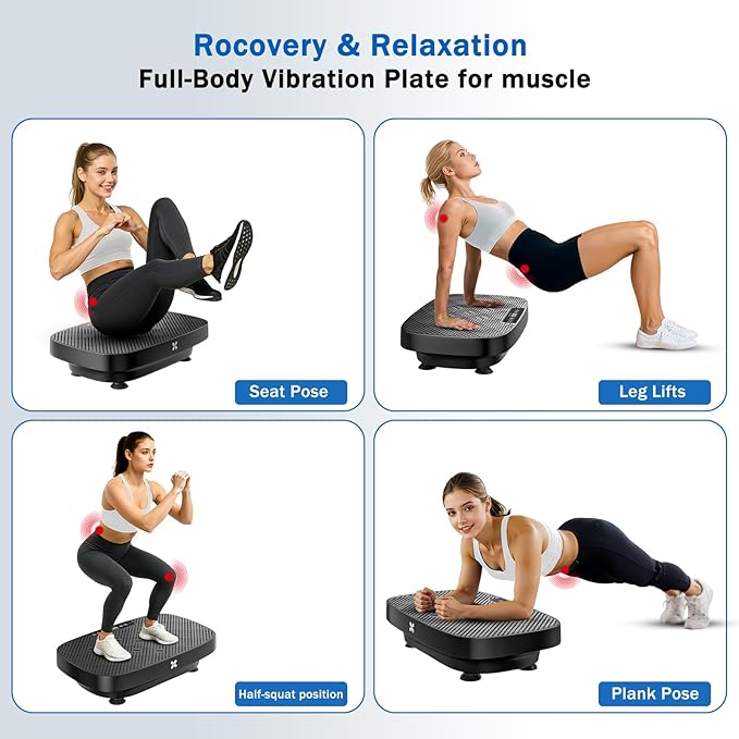 Vibration Plate Exercise Machine, Vibration Plate for Lymphatic Drainage & Body Toning, Whole Body Vibration Plate Platform with Bluetooth, Ultra-Quiet Home Gym Equipment, Resistance Bands