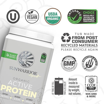 Sunwarrior Organic Plant Based Protein Powder | Vegan Organic Protein Powder with BCAA Amino Acids Plus Recovery Minerals & Botanicals | Non-GMO Soy Dairy & Gluten Free (Vanilla, 20 Servings)