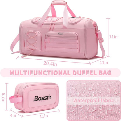 Bosstin Gym Bag for Women & Men,45L Travel Duffle Sports Duffel Bag Gym Weekender Overnight Backpack with Shoe Compartment (3PINK)