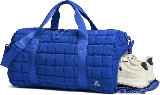 Quilted Duffel Travel Bag for Women, Puffer Gym Duffle Bag with Shoe Compartment Lightweight Large
