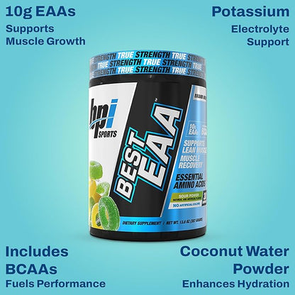 BPI Sports Essential Amino Acids EAA Powder - Pre, Intra & Post Workout Drink - BCAA Powder for Men & Women, EAA + BCAA + Hydration. Advanced Formula with 10g of EAA. (Sour Power)