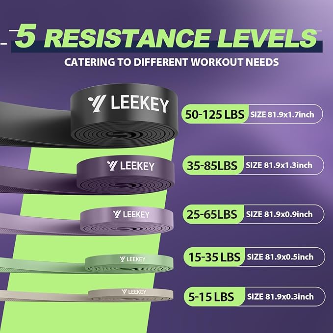 LEEKEY Resistance Bands Set for Pull-Up Assistance & Full-Body Training, Multi-Level Exercise Bands with Bag for Home Workouts, Physical Therapy, Strength Training (Men/Women)