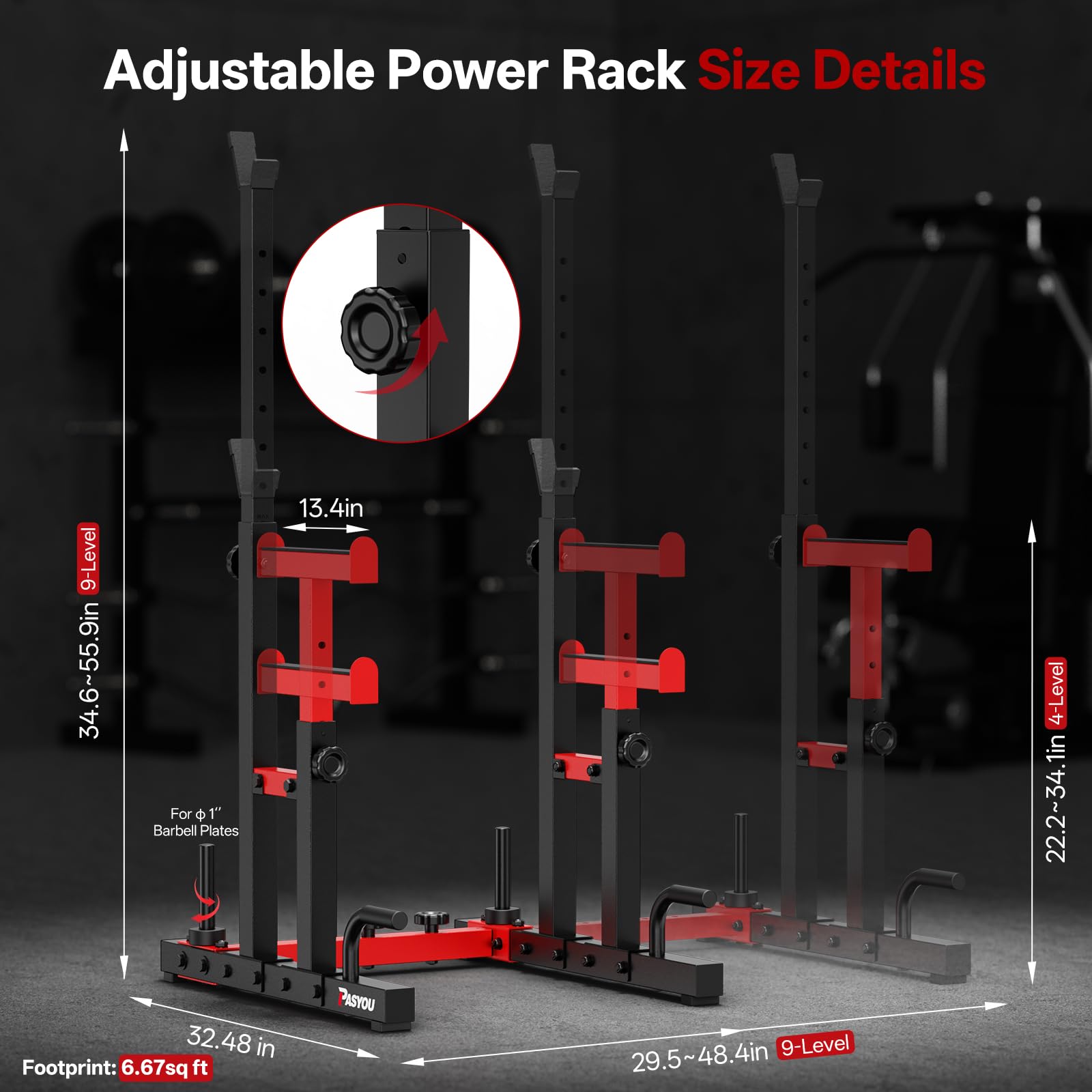 PASYOU Adjustable Squat Power Rack for Home Gym, Total 1200 LBS