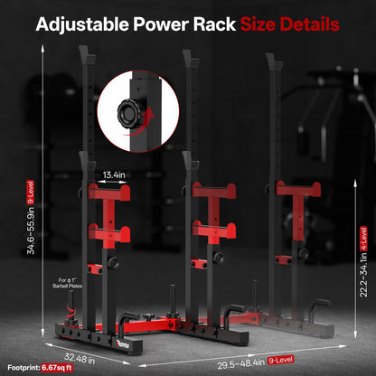 PASYOU Adjustable Squat Power Rack for Home Gym, Total 1200 LBS