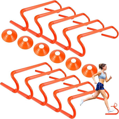10 Pcs 6" Speed Agility Training Hurdles with 6 Marker Cone Durable Detachable Training Equipments Plyometric All Speed Hurdle for Athletes Soccer Basketball Football Practice