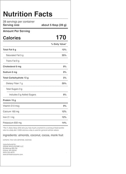 drink wholesome Vegan Chocolate Almond Protein Powder | for Sensitive Stomachs | Additive & Dairy Free | No Artificial Sweeteners | No Bloating, Farts or Gas | No Constipation or Diarrhea