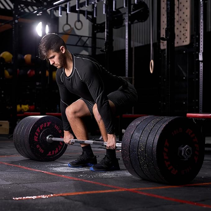 RitFit Bumper Plates, Colored Fleck-Rubber Weight Plates with Steel Insert, 2-inch Olympic Weight Plates for Weight Lifting and Strength Training,10LB Pair