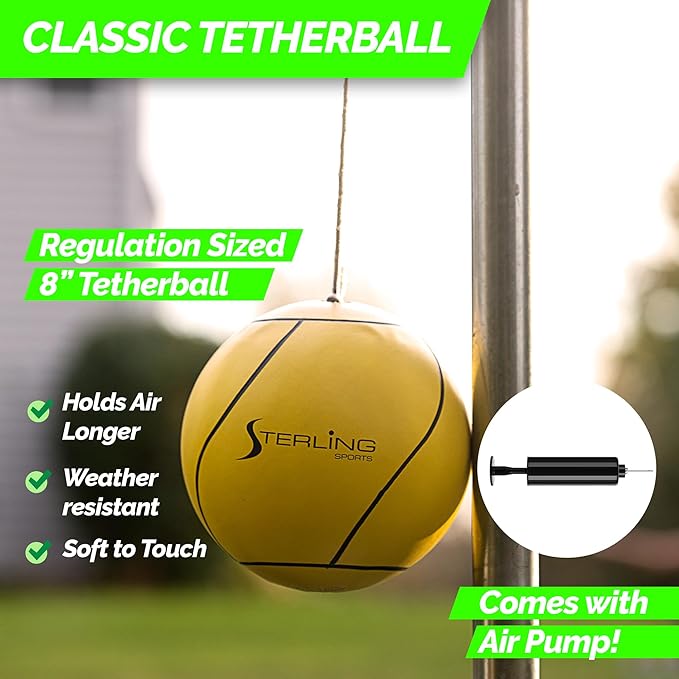 STERLING Sunnywood Sports Heavy Duty Tetherball Set for Outdoor Backyard with Ball, Rope and Pole 10-1/2' Height