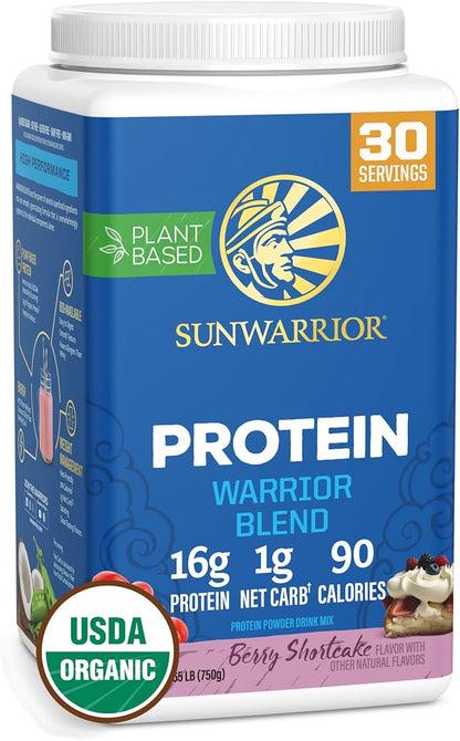 Sunwarrior Vegan Organic Protein Powder Plant-Based | BCAA Amino Acids Hemp Seed Soy Free Dairy Free Gluten Free Synthetic Free Non-GMO | Berry 30 Servings | Warrior Blend