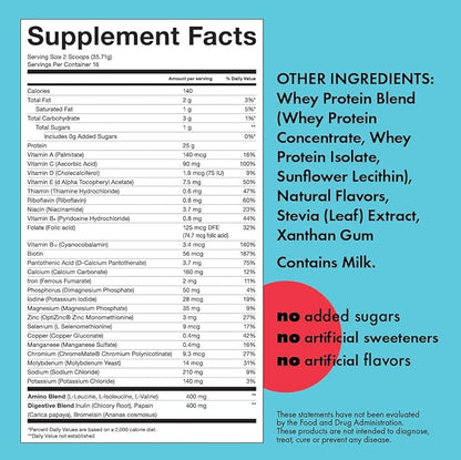 Kick Whey Protein Powder, Vanilla Flavor, 25 G Protein, Gluten Free Workout Supplement With Amino Acids to Support Fitness Goals & Digestive Wellness, No Added Sugar, No Artificial Flavor, 16 Servings