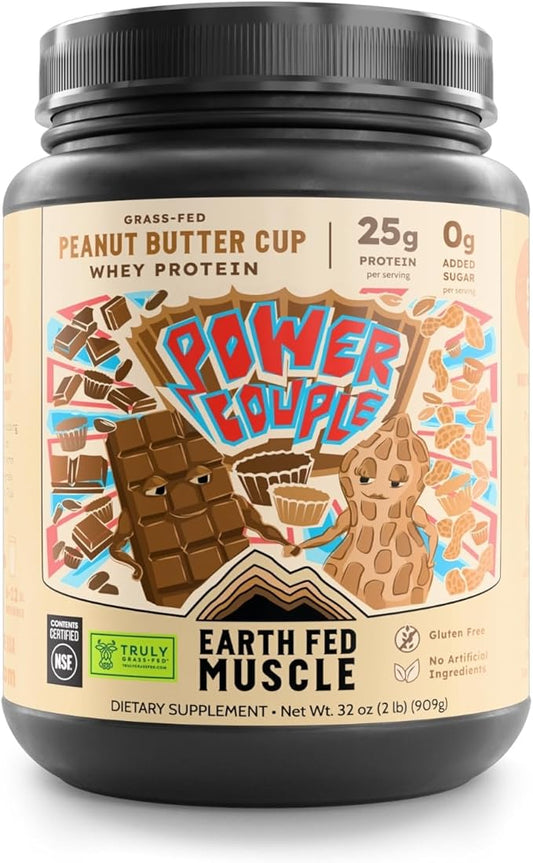 Earth Fed Muscle Power Couple Peanut Butter Chocolate Truly Grass Fed Whey Protein Isolate