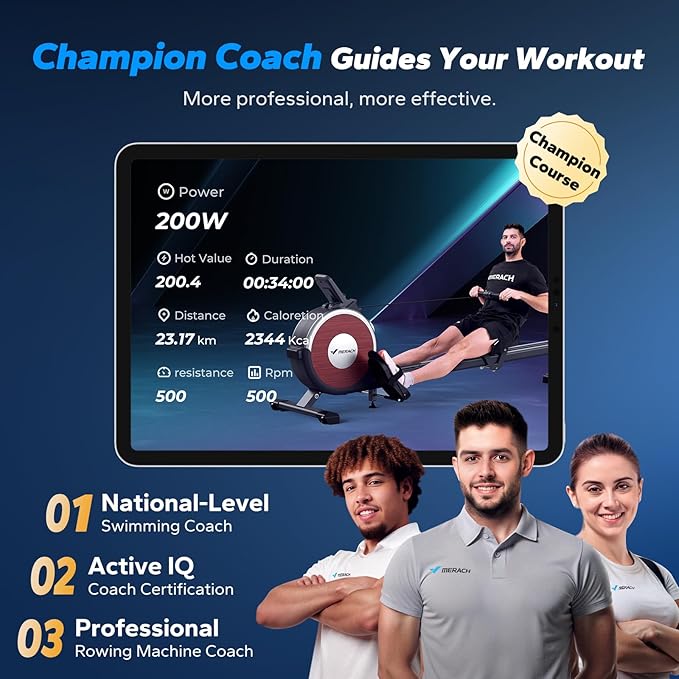 MERACH Rowing Machines for Home, Magnetic Rowing Machine with 16 Levels, Rower Machine of Quiet Resistance, Dual Slide Rail with Max 350lbs Weight Capacity, App Compatible