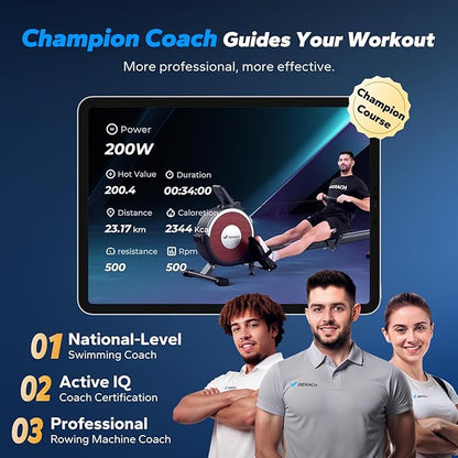 MERACH Rowing Machines for Home, Magnetic Rowing Machine with 16 Levels, Rower Machine of Quiet Resistance, Dual Slide Rail with Max 350lbs Weight Capacity, App Compatible