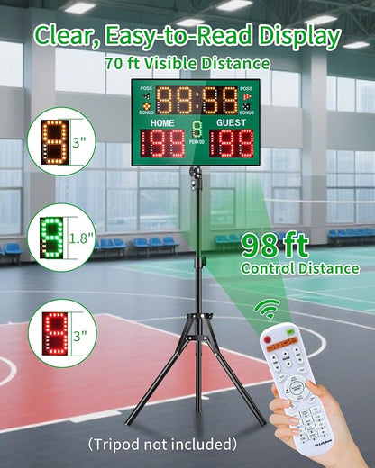 Basketball Digital Scoreboard with Remote,Battery Powered Portable Tabletop Electronic Scoreboard with 75dB Buzzer,Countdown Timer & Score for Games