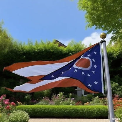 Ohio State Flag 6x10 Ft, Deluxe Full Embroidered Heavy Duty 100% Polyester Durable OH Outside Flags, Indoor/Outdoor, Sewn Stripes and Brass Grommets