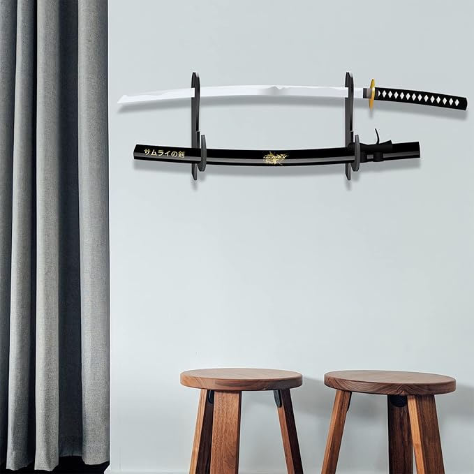TRINENOX Sword Stand, Sword Wall Mount, Sword Hook, Sword Hanger Rack, Wall Mount Sword Hook, Acrylic Samurai Sword Display Holder for Katana Tanto Genji Wakizashi Sword Hanger Rack (1 Pair Black)